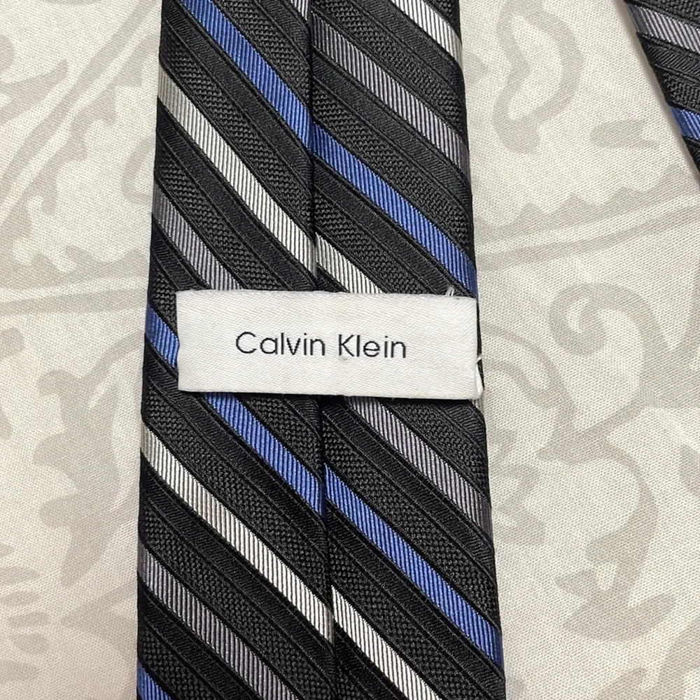Boy’s Calvin Klein Silk Tie — Blue/Gray/Silver Stripes